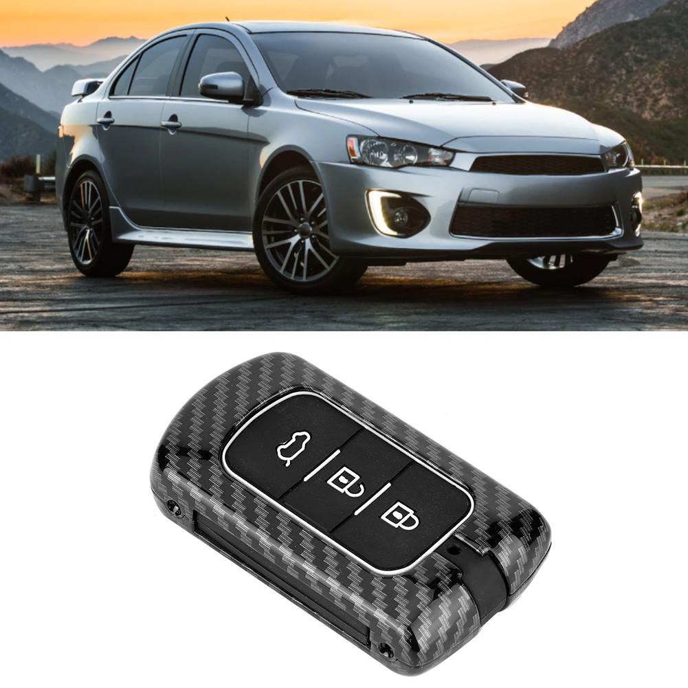 3 Button Carbon Fiber Texture Black Key Fob Case Cover Fit for Mitsubishi Outlander