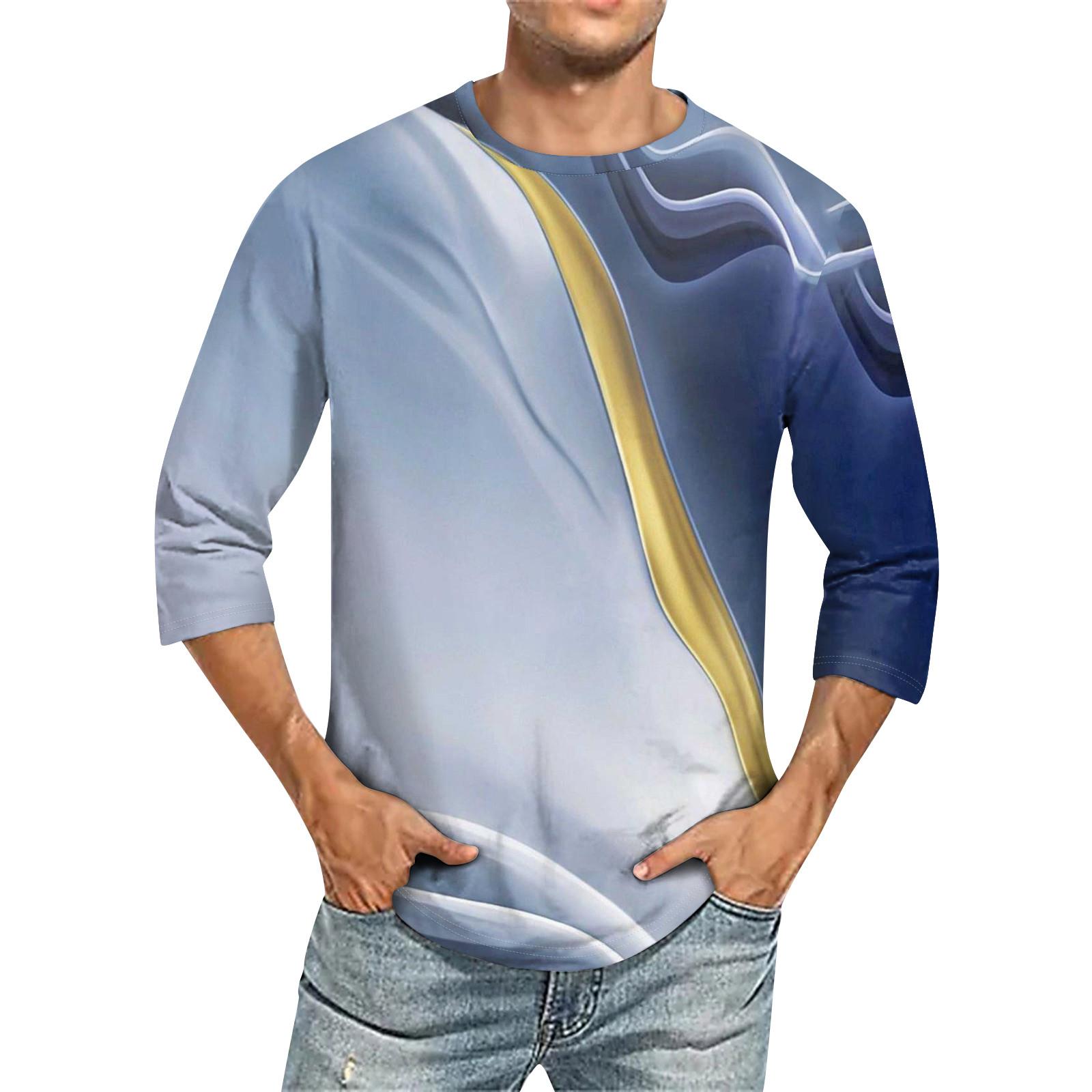 

Мужская повседневная модная футболка с круглым вырезом и рукавом три четверти XXL синий