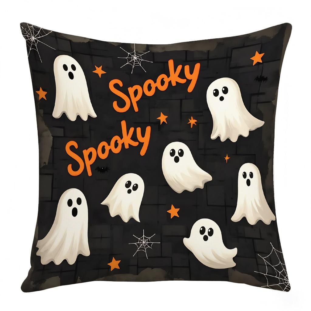 1pcs Classic Halloween Ghost Print Pillow Cover Scary Pumpkin Bat Pattern Decorative Cushion Case for Home Sofa Decoration