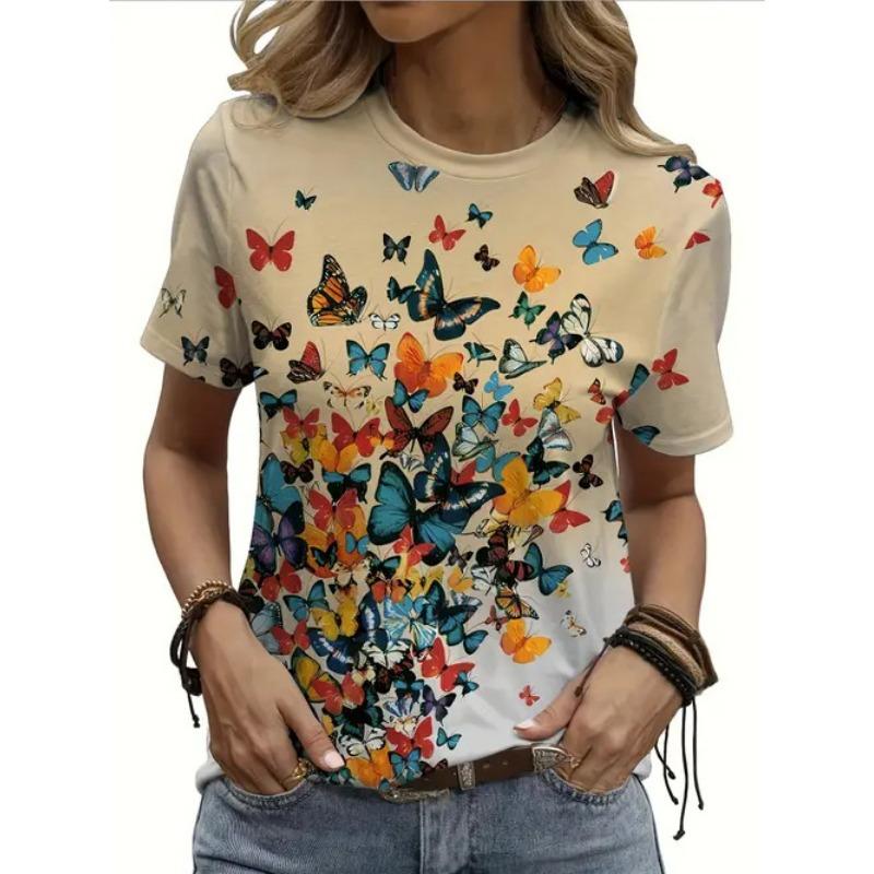 

Летняя женская повседневная трендовая футболка с принтом высокого качества, с круглым вырезом и короткими рукавами 6xl