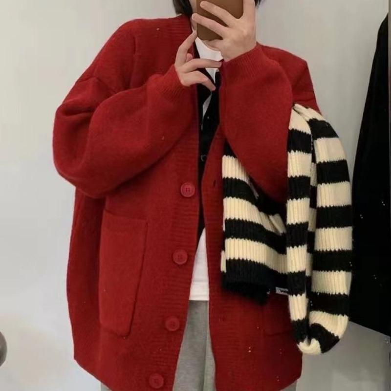 Autumn and winter new loose retro lazy wind knitted cardigan top women's casual simple sweater jacket
