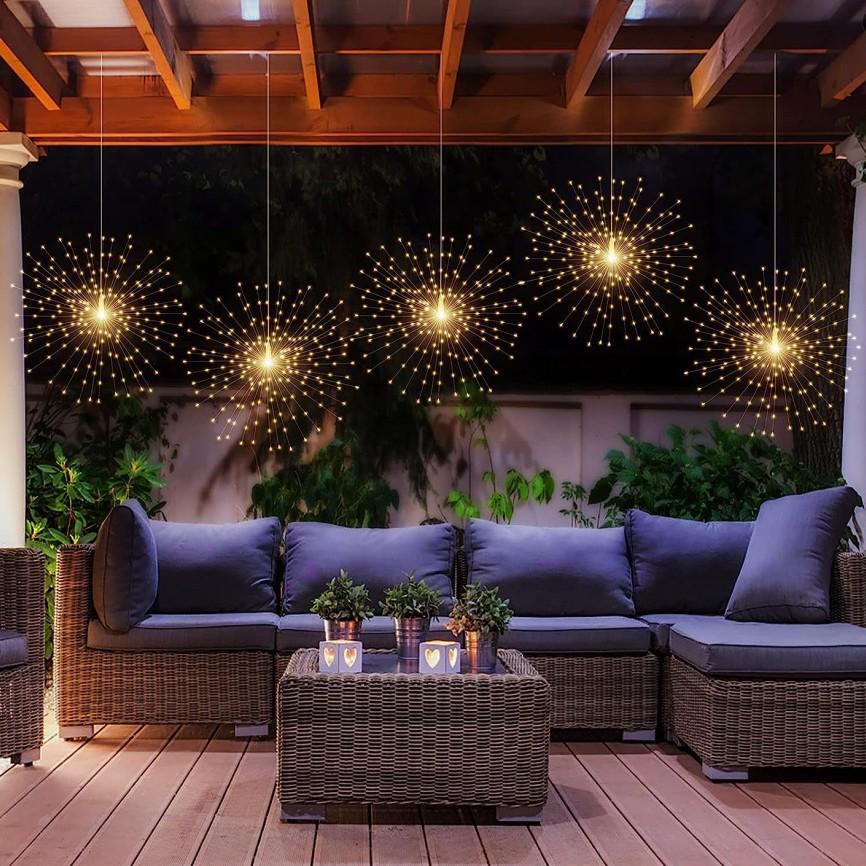 Solar LED Firework String Lights: Waterproof, Remote-Controlled Dandelion Design for Outdoor Hanging