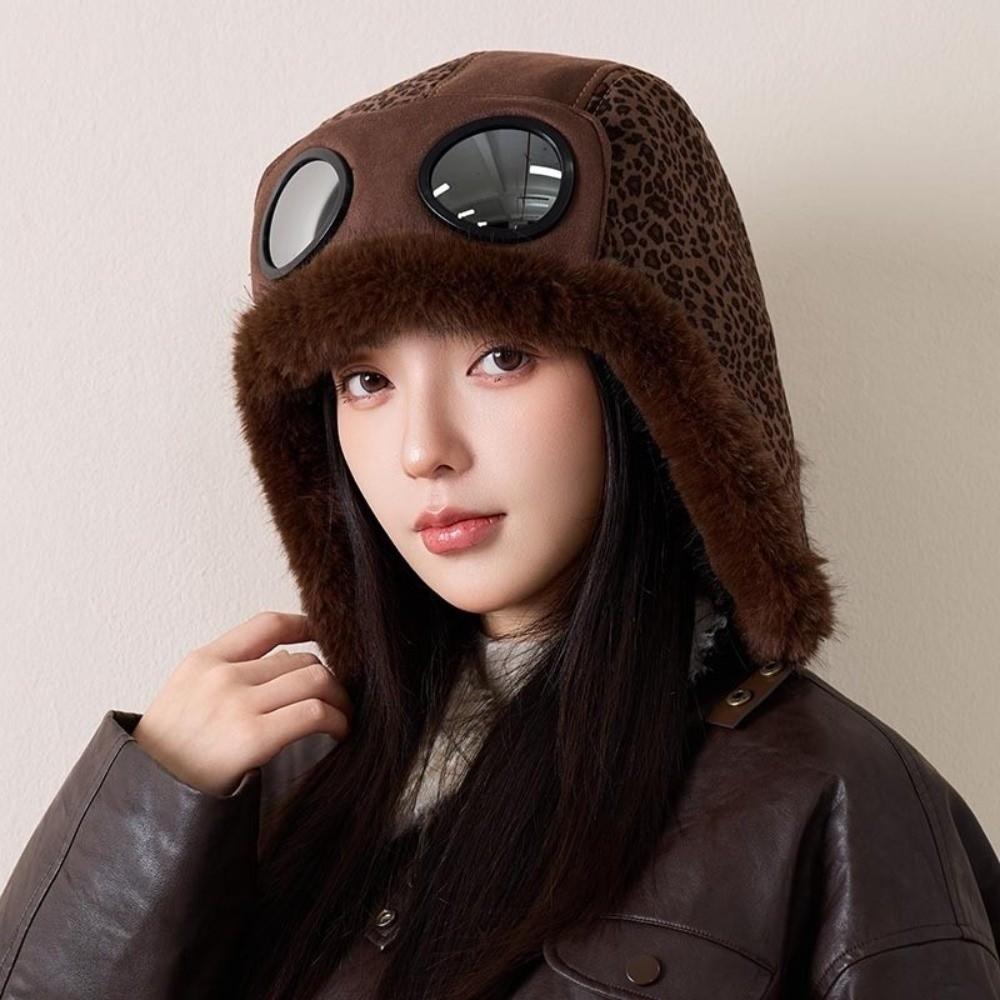 Fleece Lined Leopard Print Trapper Hat Warm Winter Hat Snow Activities