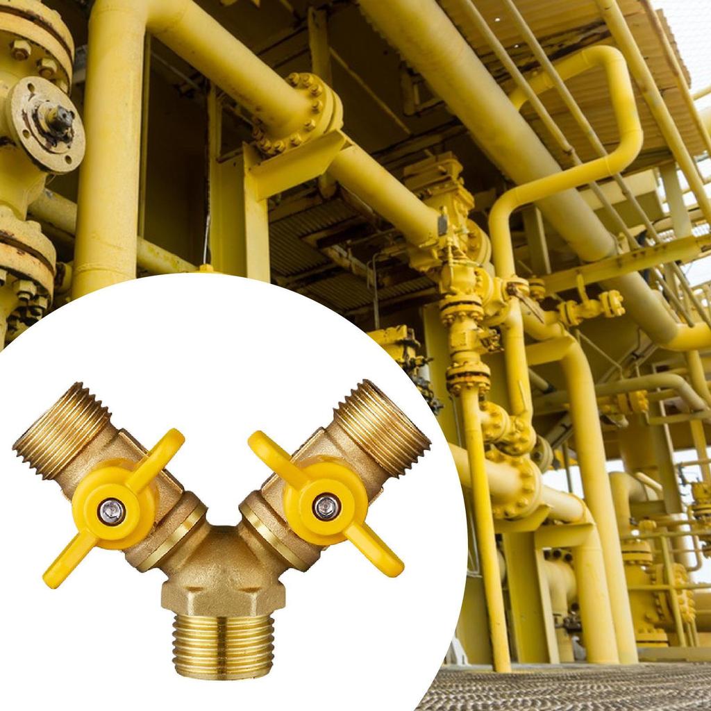 Three Way Shut Off Valve Y Shaped Gas Ball Compact Replacement Hose Splitter Connector with