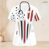 Women Plus Size V Neck Short Sleeve Printed Nurse Scrub Top With Front Pockets