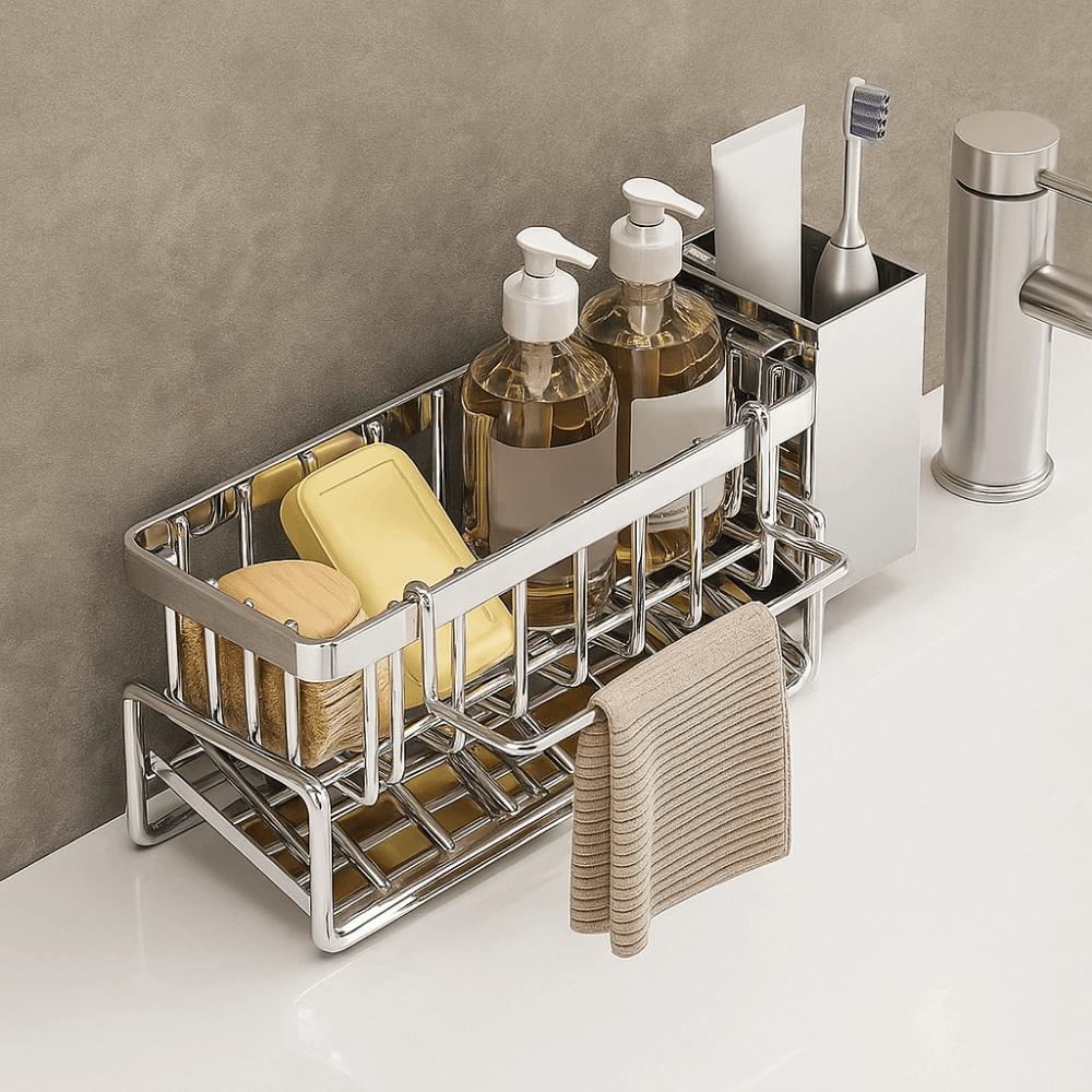 Stainless Steel Sink Drain Rack Large Capacity Dishcloth Rack Sponge Holder  for Home