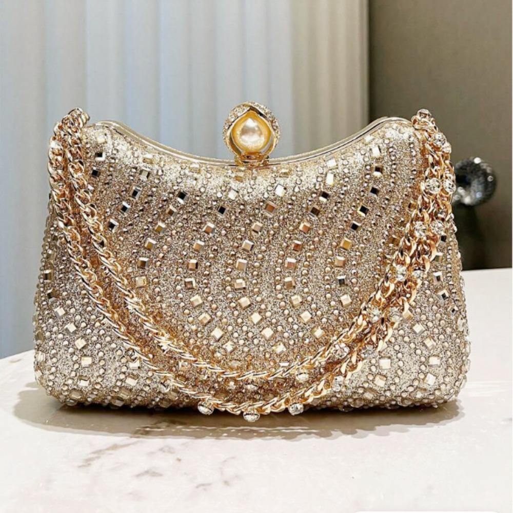 Elegante Premium Strass Strass Diamant Einlage Tasche Gold Silber Blau Funkelnde Abendtasche Diamant Einlage Kleine Clutch