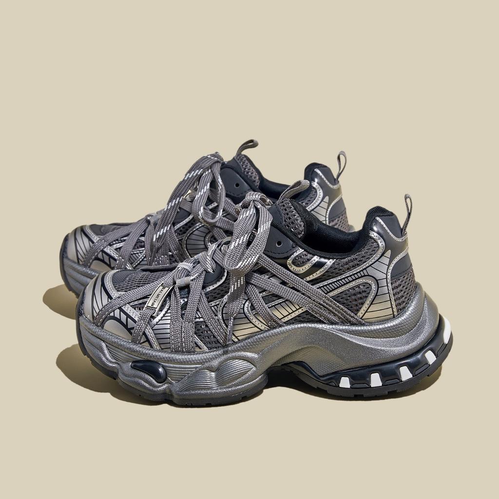 Leather popular dad shoes women's thick-soled 2025 autumn new soft-soled breathable lightweight versatile sports and leisure shoes