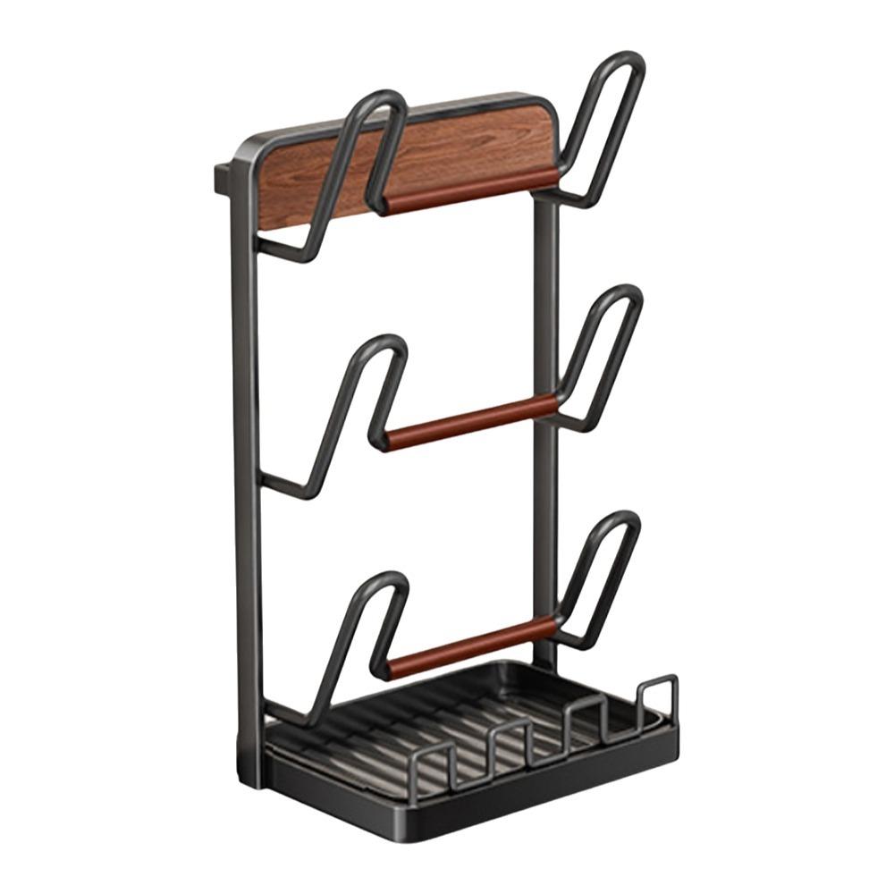 Carbon Steel Pot Lid Rack Space Saving Rustproof Kitchen Storage Rack Stable with Spoon Rest Cutting Board Holder Restaurant