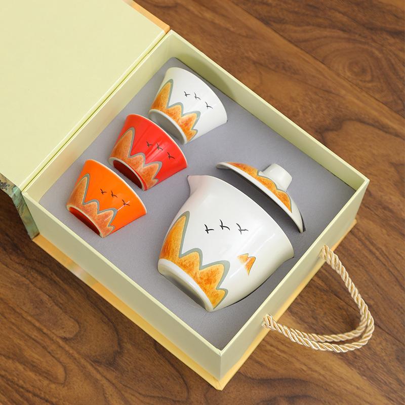 

Чайный набор Qianli Jiangshan Kuaike Cup, чаша с крышкой, три чашки, подарочная коробка, подарок для клиентов, празднование события в магазине, бизнес