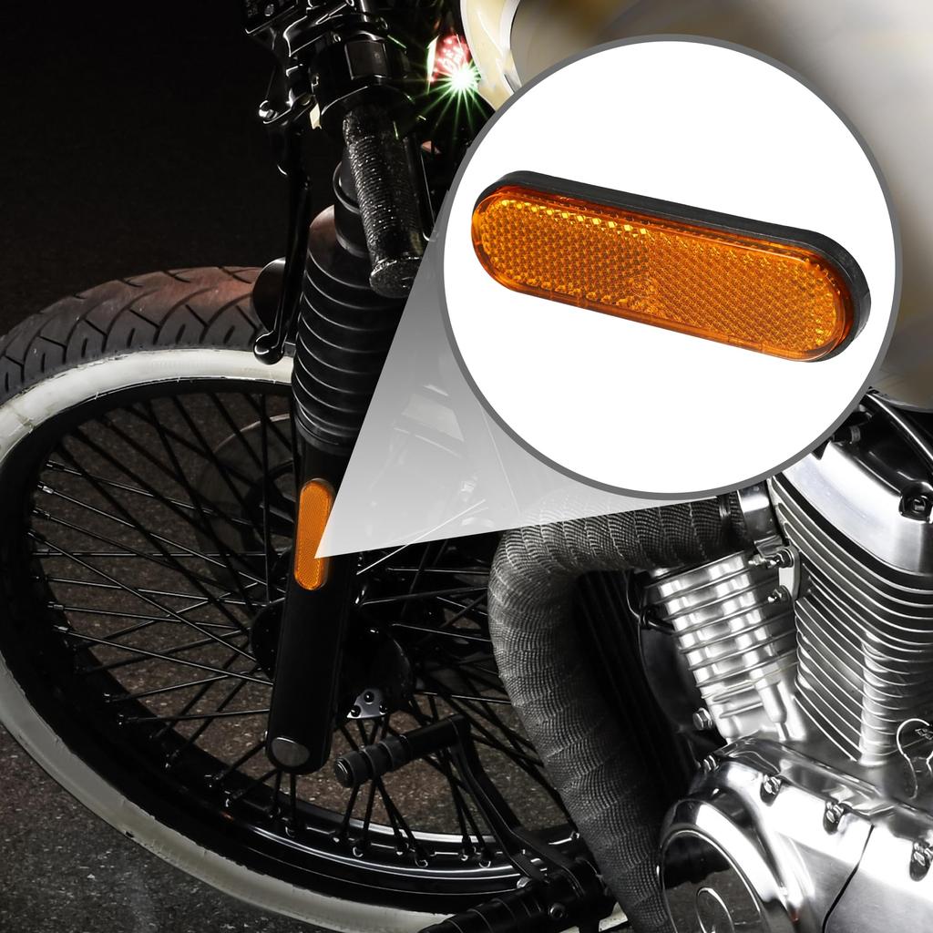 Partuto Sada 2 univerzálních odrazek 3,98"x1,18" - Oválné oranžové plastové motocyklové odrazky, Zlepšují viditelnost a bezpečnost na silnici
