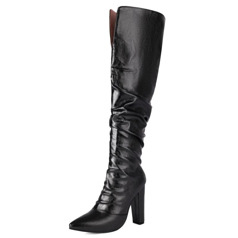 Western High Boots for Women 2024 Winter Knee High Boots Pointed Pink Blue Silver Heels Casual Long Shoes Female Large Size