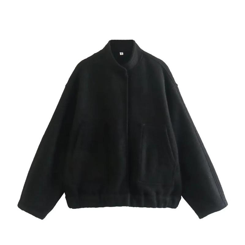 New Loose Casual Jacket with Vertical Collar and Hidden Button for Women