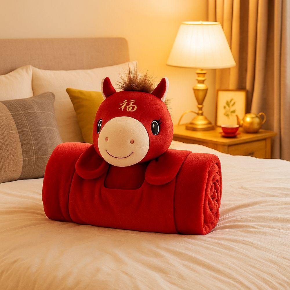 Fluffy Throw Horse Mascot Plush Blanket Soft Warm Nap Blanket Universal Flannel Blanket  Office