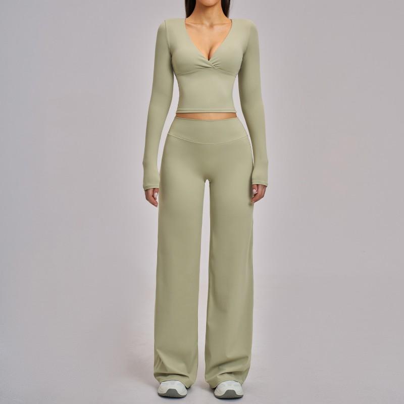 Womens Long Sleeve Yoga Set Slim Fit Sports Outfit Casual Activewear Gym Workout Daily Wear