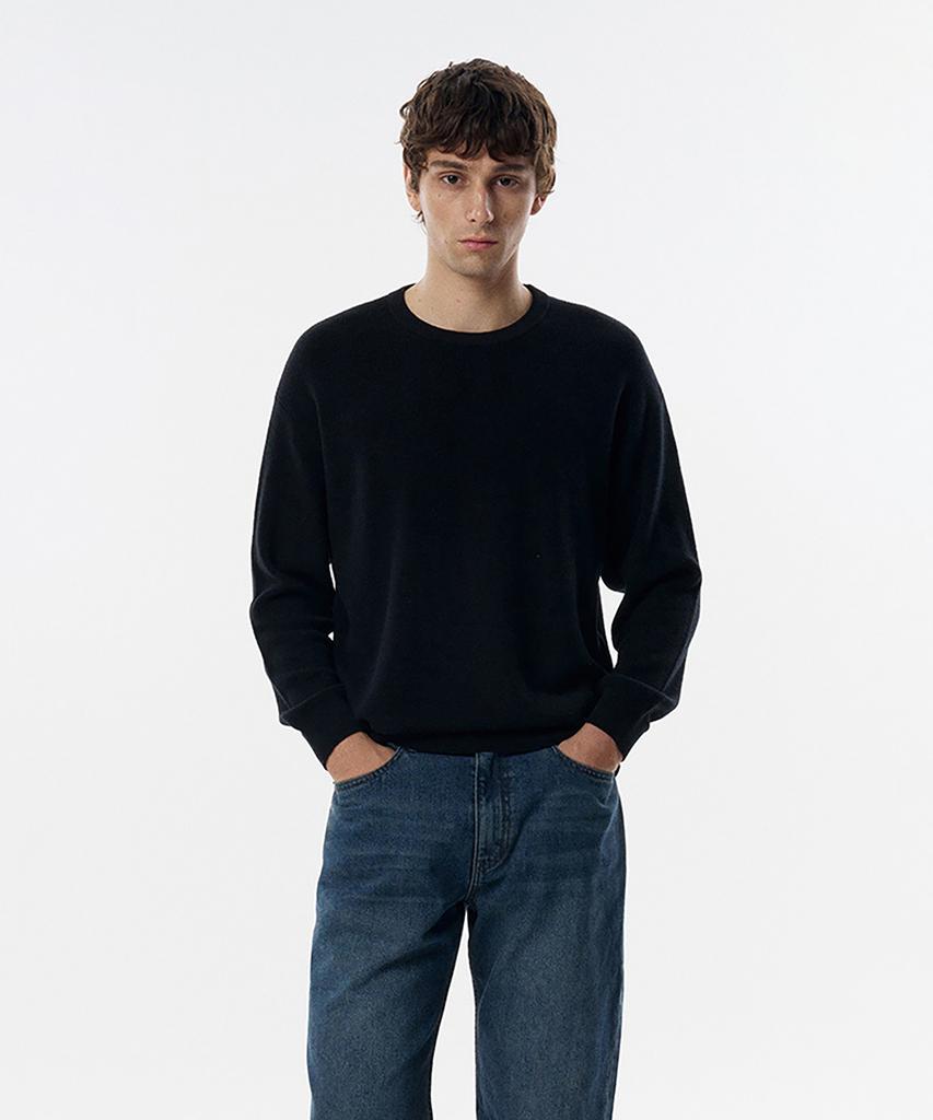 TAILDERN Leon Round Cotton Wool Sweater Black