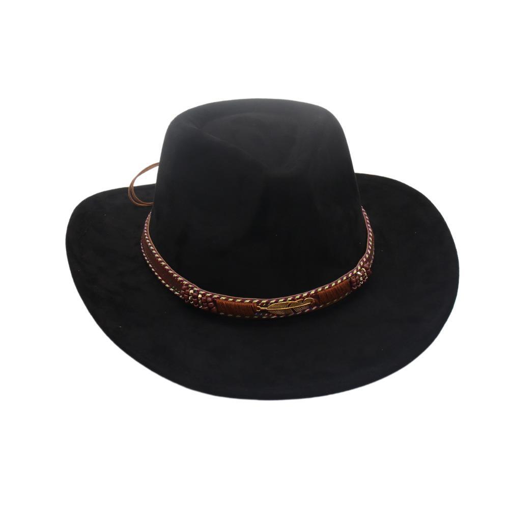 American French Jazz Hat Cowboy Hat Men'S And Women'S Top Hat Ethnic Style Spring And Summer High Sense Imitation Suede Western