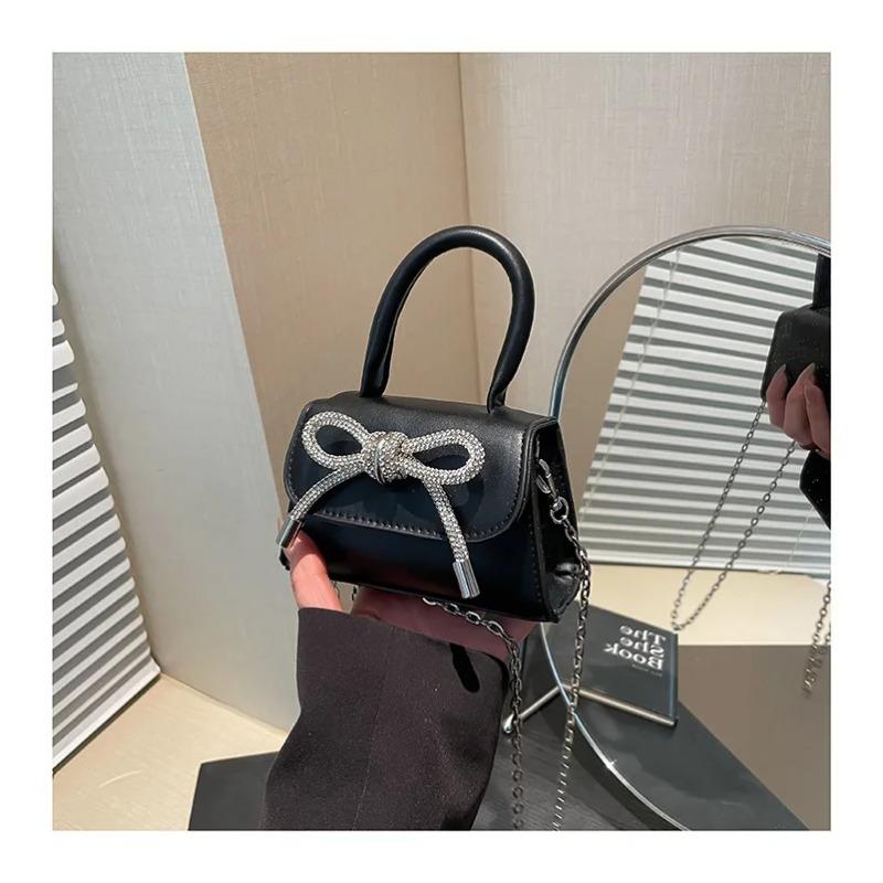 Casual Bow Women Samll Square Shoulder Bags Sweet Ladies Pu Chain Messenger Bag Clutch Commuter Female Phe Handbags Purse
