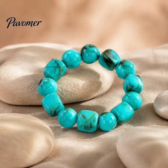 Trendiger Handschmuck für Damen Perlenarmband Herren, Blaue Simulationssteine Einzigartige Tintenstruktur Perlen Acrylperlen Armbänder, Elastisches Stretch Klobig Nicht