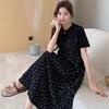 Dimanaf 2025 Summer Plus Size Dress Women Casual Polka Dot Printing Vintage Dress Basic Loose Black O-Neck Long Dress