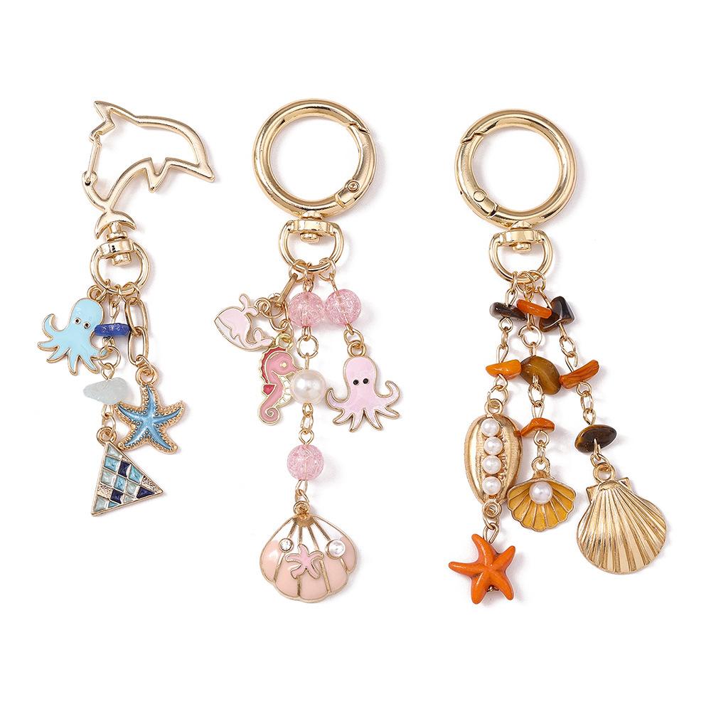 Nuovo Portachiavi Estate Spiaggia Conchiglia Polpo Stella Marina Portachiavi Vita Marina Ciondoli per Donna Ragazze Decorazione Borsa Gioielli Fai da Te Regali