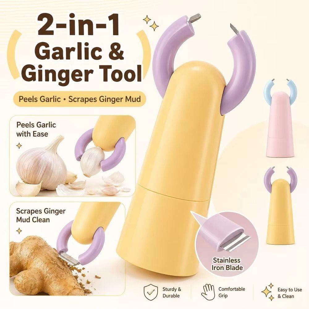 Clip Structure Garlic Peeler 2in1 Ginger Scraper Convenient Ginger Skin Removal Tool Home