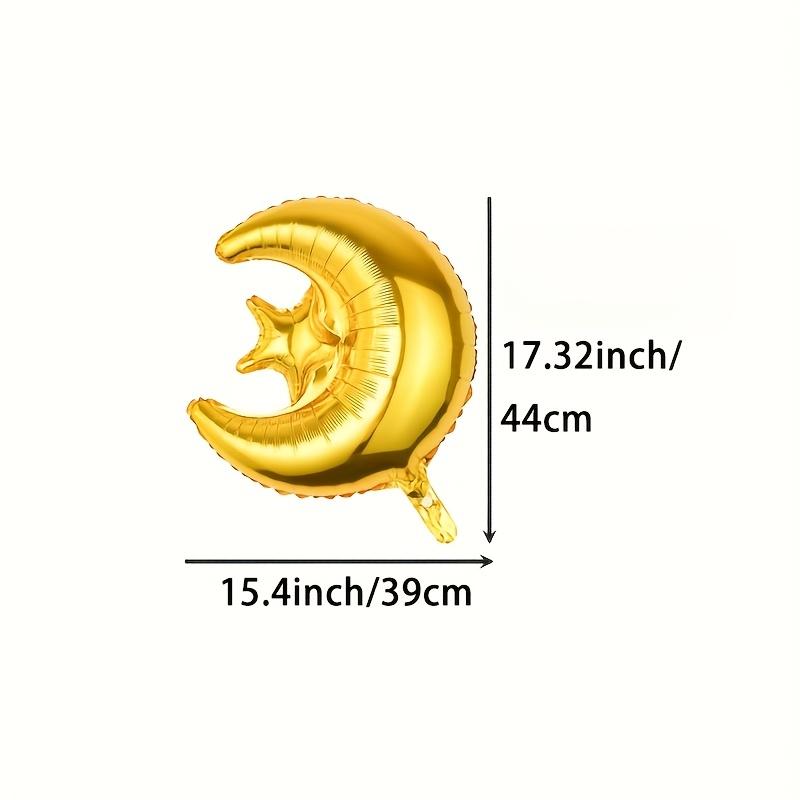 5-Pack of Golden Moon and Star Balloons, Moon and Star Foil Balloons, Suitable for Eid Al-Adha, Eid Al-Fitr, Islamic New Year Themed Party Decorations
