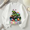 Kids Crewneck Long Sleeve Sweatshirt,Easter Dinosaur Truck Egg Crusher Print