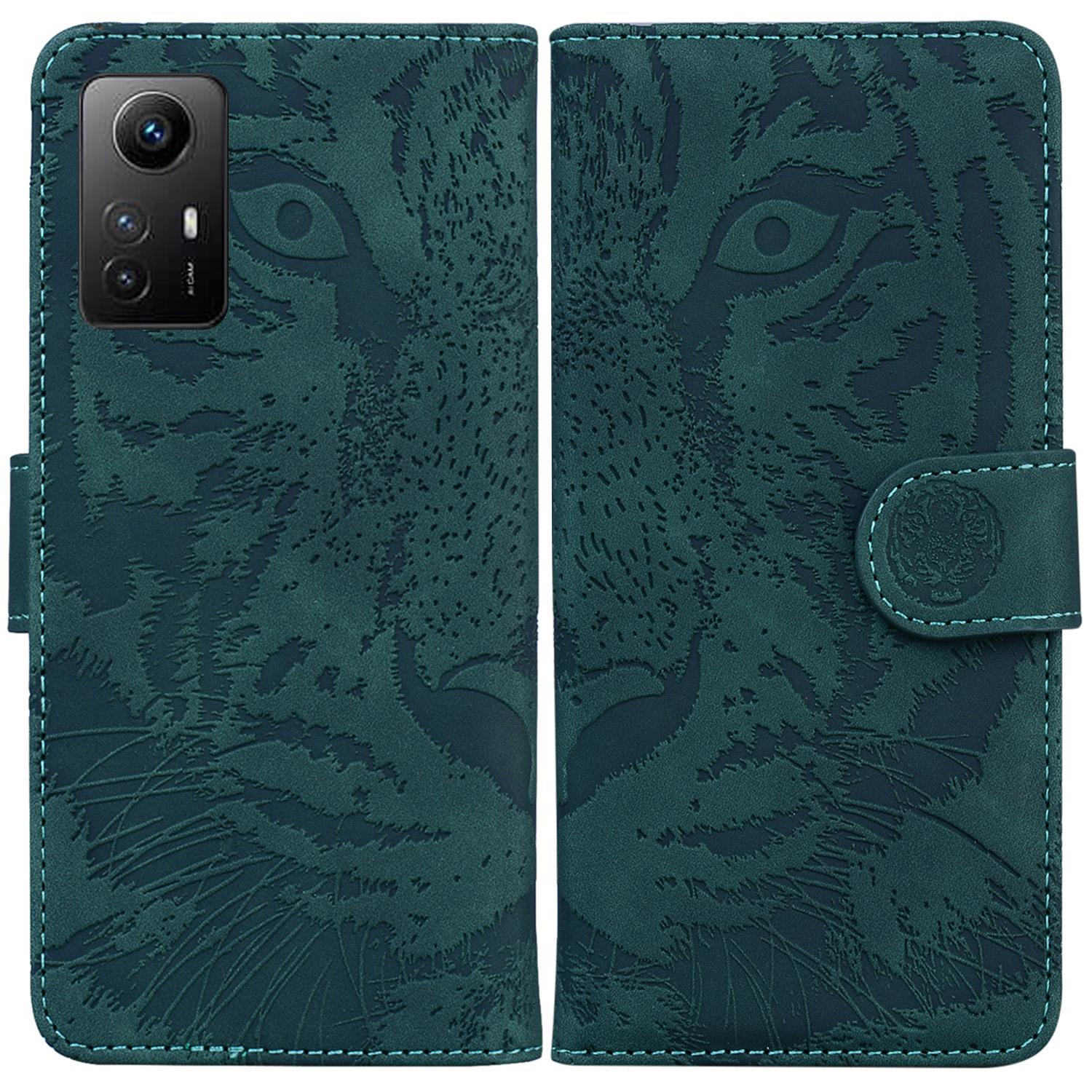 

For Xiaomi Redmi Note 12S 4G Imprinted Tiger Phone Leather Case Wallet Stand Protective Cover Green