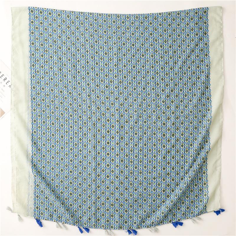 Scarf Female Retro Ethnic Style Bohemian Balinese Yarn Blue Flower Travel Sunscreen Photo Shawl Silk Scarf Women