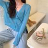 Women Summer Thin Knitted Shirt Top Cardigan V-Neck Full Sleeve Single-breasted Sunscreen Loose Solid Color