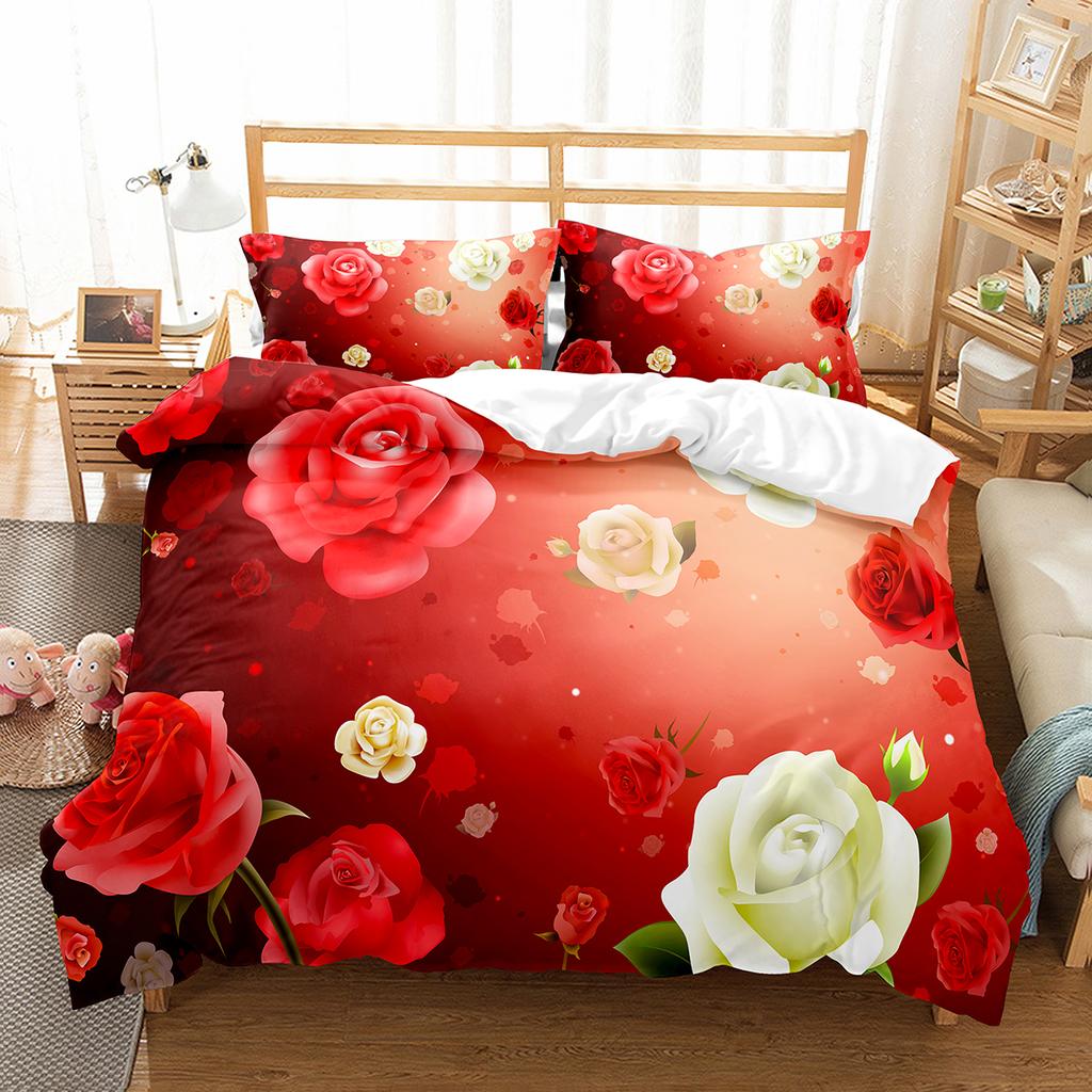 Comforter Romantic Rose Twin Queen Floral Bedding Set Microfiber Blossom Flowers For Valentine'S Day Wedding Decor
