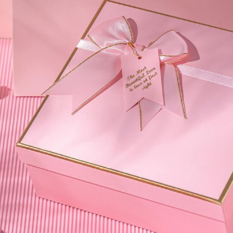 Square Pink Bow Gift Box Creative Diy Wedding Souvenirs Birthday Valentine'S Day And  Year'S Gift Box