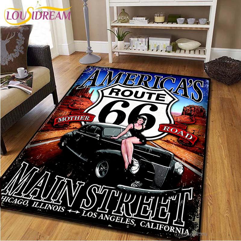 Route66 Motorcycle Carpet for Living Room Bedroom Rugs Kitchen Kids Door Unslip Floor Mats Birthday gift photography props Rug
