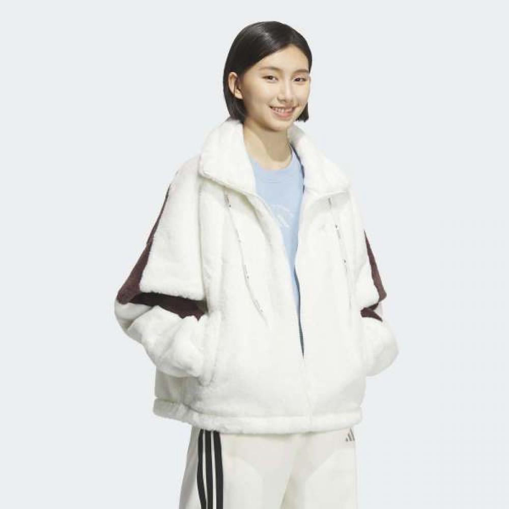 AdidaS Women S Warm Faux Fur overSized Jacket With Drawcord