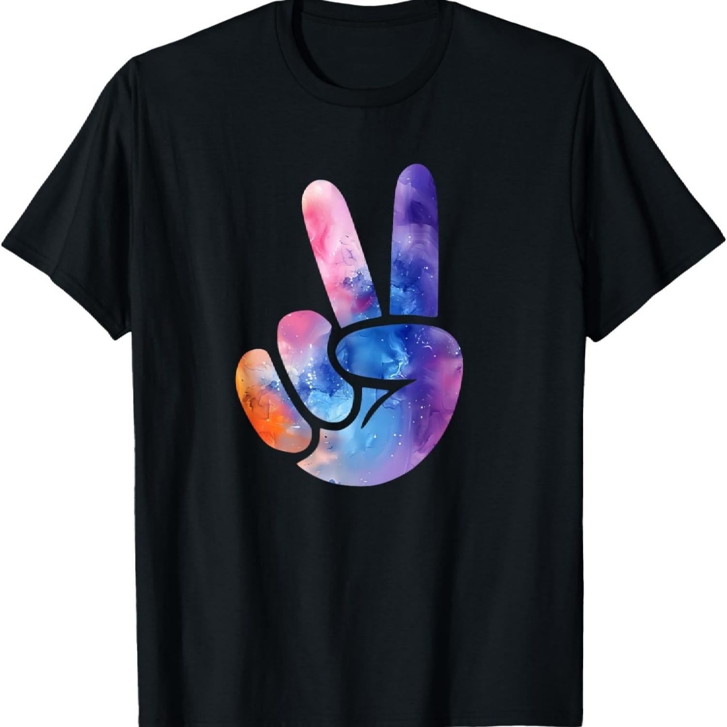 Цветная Силуэтная Цветная Арт Акварель Знак Мира Рука Футболка(36) S чёрный