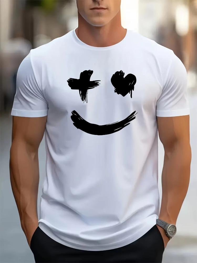 

Men s Summer 100% Pure Cotton Fashionable Casual Sports Loose Trend Smile Graphic Print Round Neck Short Sleeved T-shirt Top S разноцветный