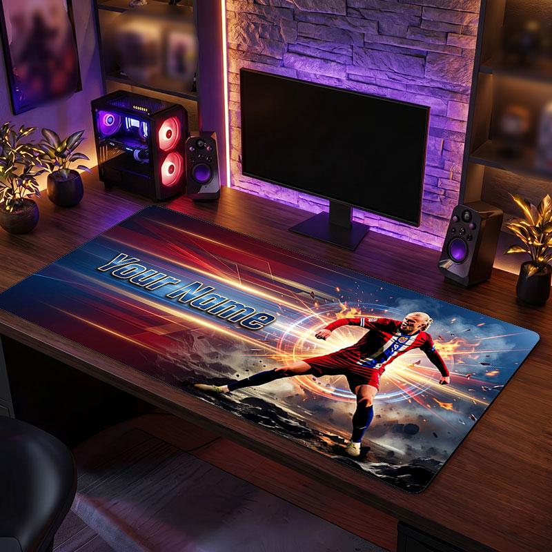 Erling Haaland Custom Large Mouse Pad, Personalized Name Text Print, Football Logo Non‑Slip Desk Mat Gaming Gift