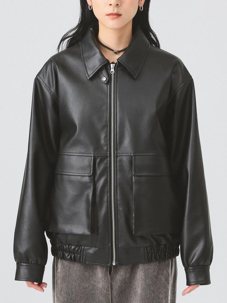 Ray Beams Women's Faux Leather Flight Jacket, Black 1