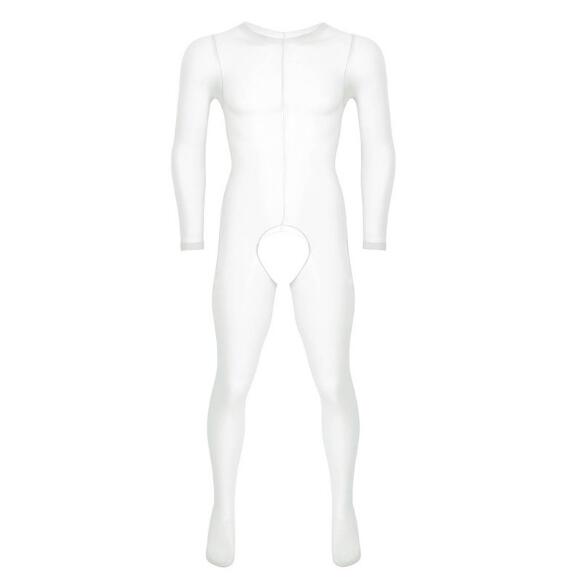 Shengrenmei Uomo Trasparenti Sottili Maniche Lunghe Girocollo Senza Cavallo Con Piedi Elasticizzati Body Collant Calze Integrali