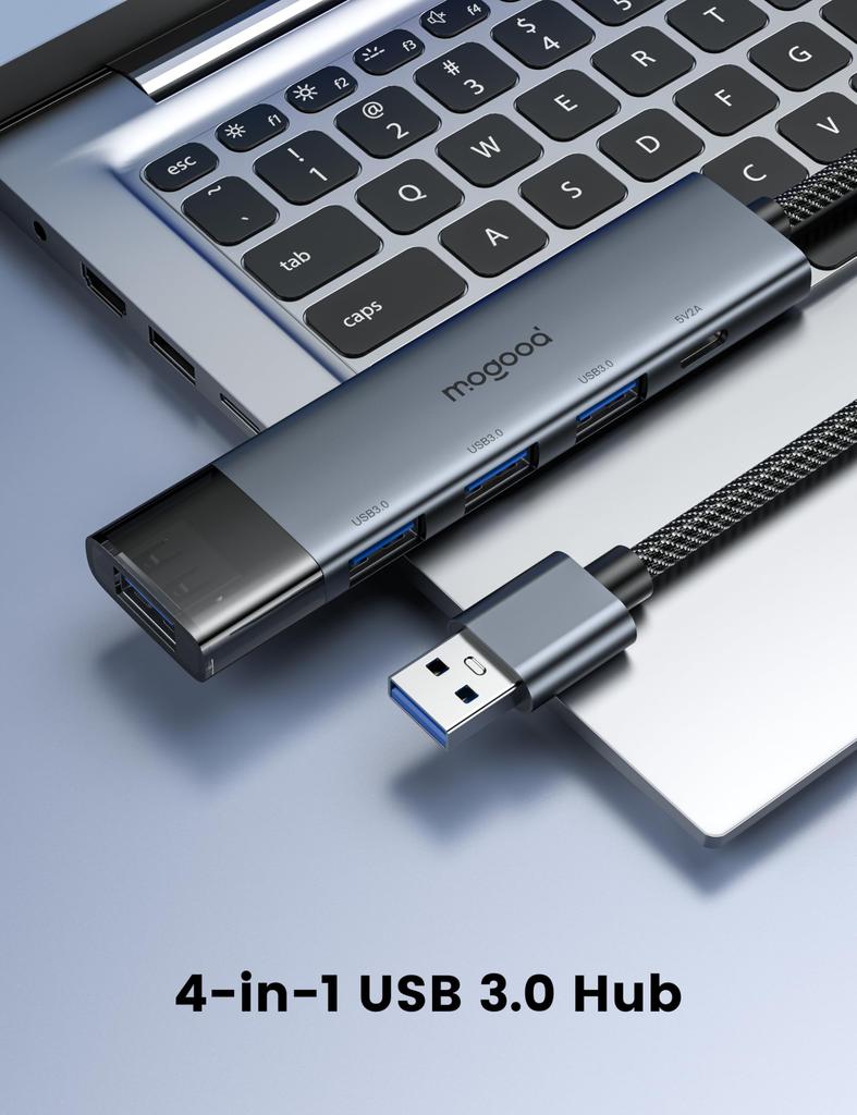 MOGOOD USB 5Gbps 10cm Extension Multiport Adapter for Hard and Keyboards 3.0 Hub, 4-Port, Powered, High-Speed Transfer, Cable, Desktops, Laptops, PCs,