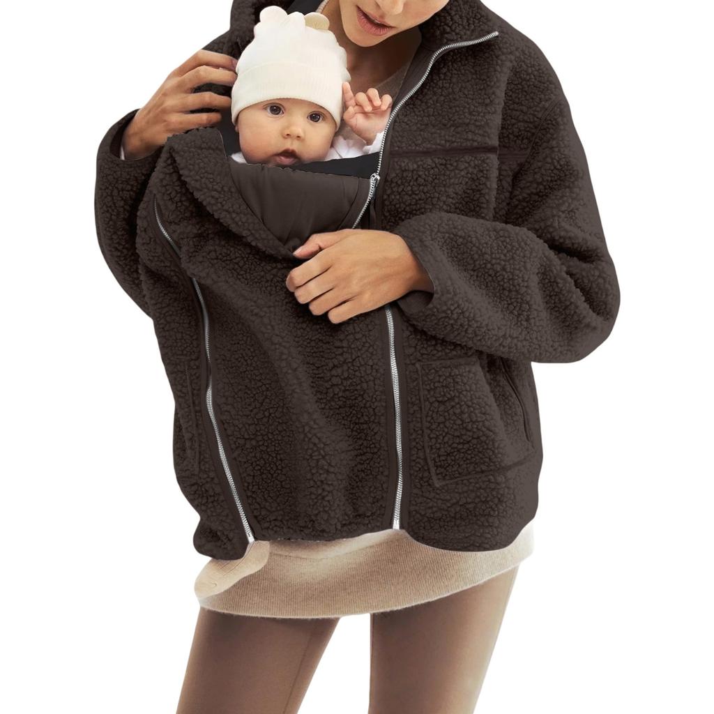 Manteau d'hiver chaud en peau de mouton unie à col roulé ample pour femme