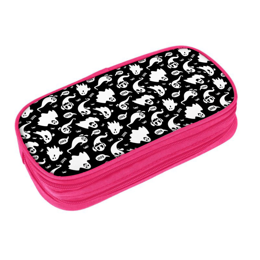 Cute Ghost Pattern Multifunctional Double Layered Pen Case For Boy And Girls Best Gift 2D Flat Cartoon Pencil Case For Children