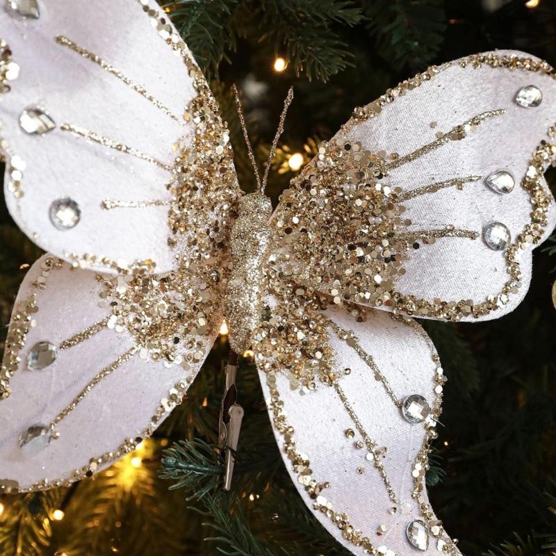 Bruchfeste Samt Schmetterlingsdekorationen für Weihnachtsbaum 25 cm Glitzernde Flügel Innen Außen Festival Partyzubehör