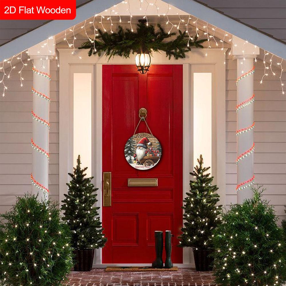 Warm Winter Christmas Wooden Sign with Sweet Gnome Pattern - Navidad Plaque for Front Door, Wall Hanging Decor - Ideal Christmas Decoration