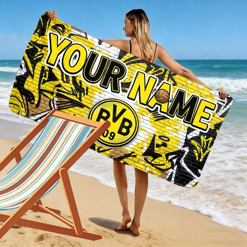 Custom Name,Borussia Dortmund Print Beach Towel, Large Soft Quick Dry Towel for Beach Camping Swimming