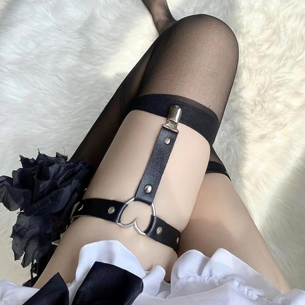 LeTradeJP Black Leg Leg Garter Sock 1 Pair Heart-Shaped Garters, Rings, Belt, Garter, Unisex, Non-Slip, Adjustable,