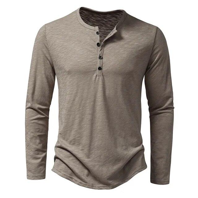 

Мужская рубашка-henley с пуговицами, длинный рукав, повседневная, однотонная, с пуговицами S хаки
