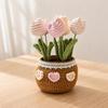 Potted Crochet Tulips Decors with Handcrafted Yarn Texture, Handmade Knitted Potted Flower for Tabletop Display, Gift for Women