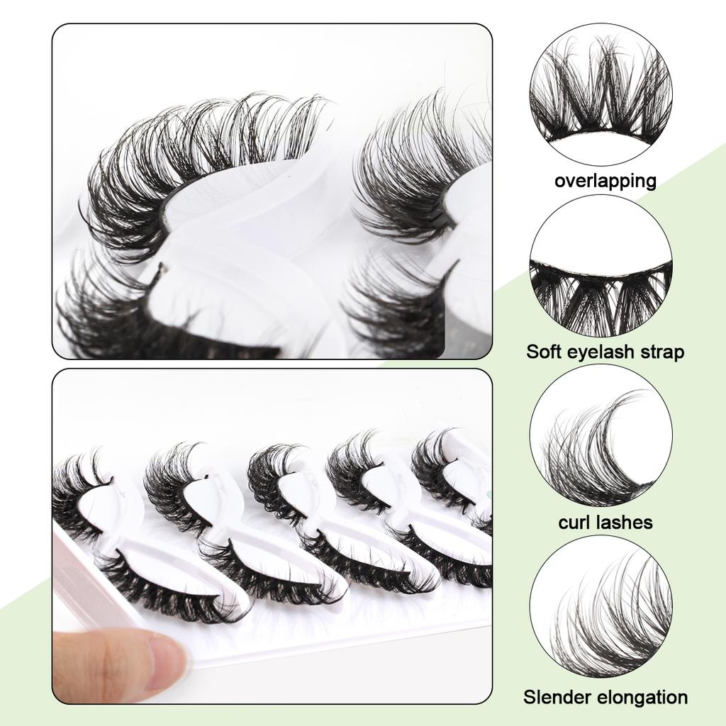 Fox Eye Lashes 3/5 Pairs Thick Winged Wispy 3D False Eyelashes Makeup Faux Fluffy Mink Lashes Fake Natural Eyelashes Extension